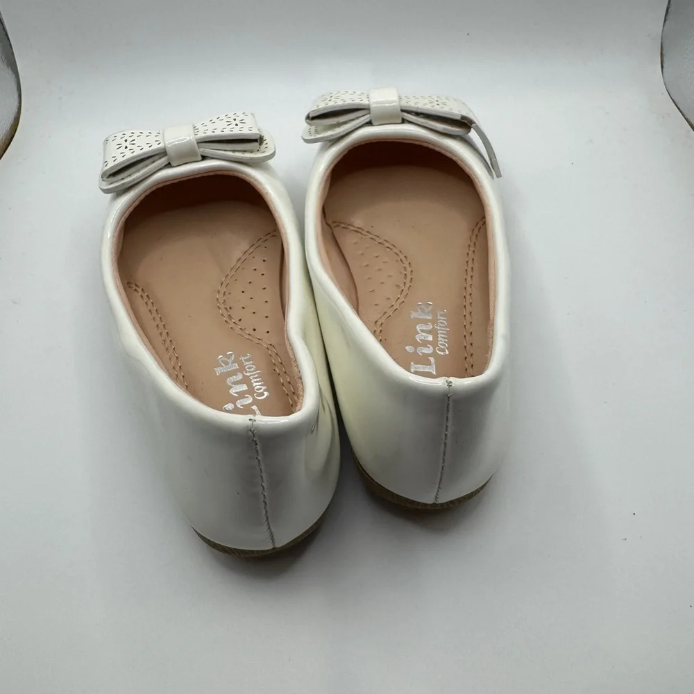 Link Comfort Toddler Size 9 White Patent Dress Shoes Flats with Bow